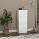 Skoskap med 3 klaffer skotipp skohylle med justerbar skillevegg smal skokiste for 12 par sko 47 x 28 x 115 cm hvit
