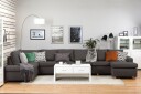 Crazy 6 seters Venstrevendt U formet XX Large Sofa med Divan og Sjeselong i Stoff   Mørk grå