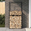 Vedstativ svart 100x30x209 cm stål