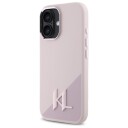 Karl Lagerfeld iPhone 16 MagSafe Silikon Etui med Metallskygge Initialer - Rosa