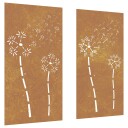 Veggdekorasjoner hage 2 stk 105x55 cm cortenstål blomsterdesign