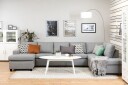 Crazy 5 seters Høyrevendt U formet X Large Sofa med Divan og Sjeselong i Stoff   Grå