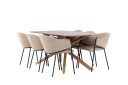 Matgruppe Piazza 180 cm Rektangulær med 6 Evelina stoler Mocca/Beige