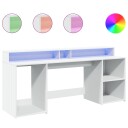  Skrivebord med LED-lys hvit 200x55x91 cm konstruert tre