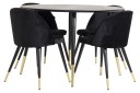 Venture Home Dipp Spisegruppe 115 cm Rund med 4 Velvet Stoler Sort/Guld