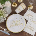Santex Papptallerkener Happy Birthday Gull Hvit 10-pakning 6745 0-1