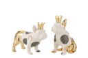 Figur Bulldog hvit med gullkrone sittende