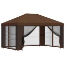 vidaXL Hagepaviljong med sidevegger 4 × 3 m Brun Polyester og stål