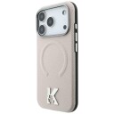 Karl Lagerfeld-ring m/strukturert preg & MagSafe-etui m/Kameo-logo til iPhone 18 Pro/17 Pro Beige