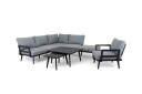 Brafab Villac soffgrupp Svart med grå dyna 3 sits divansoffa 2 st soffbord & fåtölj