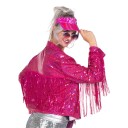 Paljettjakke med frynser Neonrosa - Small/Medium