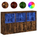 vidaXL Skjenk med LED-lys røkt eik 181,5x37x100 cm