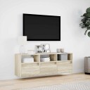  Vegghengt TV-benk med LED sonoma eik 130x31x45 cm