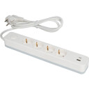 Namron Skjøteledning 4-veis Jord USB-A/C 1,5m Hvit - 1510604