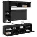 TV skap med LED  stripelys 7 pcs Svart Eik Konstruert tre