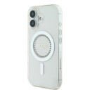Guess MagSafe-Deksel med Rhinestones til iPhone 16 Plus - Hvit