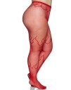 Rød Nettingstrømpebukse m/ Flamme Mønster Plus Size