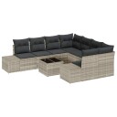  Hagesofa Set 9 pcs Lysegrå Poly rattan