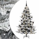 vidaXL Kunstig juletre med julekuler 150 cm 150 LED-lys Varmhvit
