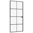 vidaXL Innerdør svart 93x201,5 cm herdet glass og aluminium slank