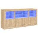 vidaXL Skjenk med LED-lys sonoma eik 142,5x37x67 cm