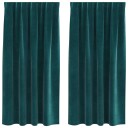  Gardiner med gardiner 2 pcs Mørkegrønn 140 x 175 cm Fløyel