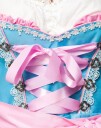 Lys Blå Dirndl Oktoberfestkjole i Luksuskvalitet med Utformet Blomster på Forkle Strl XS