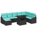 vidaXL Sofa sett 9 stk. Svart og Blå polyrotting