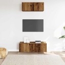  TV-skapsett 2 deler veggmontert gammelt tre konstruert tre 8721158760197