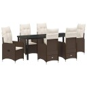 7 Delers Hage Spisesett med Puter Brun Poly Rattan