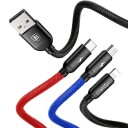 Baseus 3-i-1 USB-kabel 30 cm Sort - Lightning, microUSB, USB-C 3,5A