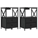  Nattbord med ladestasjon 2 pcs Svart eik Konstruert tre