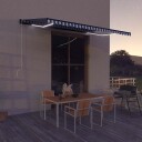 vidaXL Markise med vindsensor og LED 300x250 cm blå og hvit