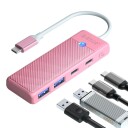 Orico PAPW2AC-C3-C3 USB-hub med 4 Porter 2x USB-A 3.0, USB-C 3.0 og PD 100W 0,15m Rosa