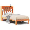  Seng med bokhylle uten madrass voksbrun 100x200 cm heltre furu 8721158614049