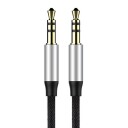 Baseus 3.5mm Lydkabel 1.5M Sølv-Svart, Skjermet, Hankjønn