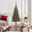  Slim juletre med 150 LED grønn 150 cm PVC og Massivt Furu tre