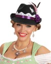 Svart Fedora Oktoberfesthatt med Lilla Bånd Blomster og Fjær