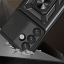 Hurtel Hybrid Armor Camshield-etui med stativ og kameradeksel til Samsung Galaxy M16 5G / F16 5G Svart