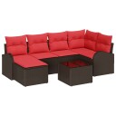 vidaXL Sofa sett med pute med lagring 7 pcs Brun og rød polyrotting