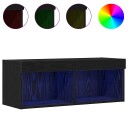  TV Veggskap med LED Lys 2 stk Svart Eik 80x30x30 cm