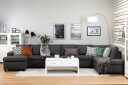 Crazy 6 seters Høyrevendt U formet XX Large Sofa med Divan og Sjeselong i Stoff   Mørk grå