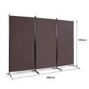 3 panel romdeler med robuste hengsler og stålbase frittstående personvernskjerm 260x 183 cm kaffe