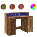  Skrivebord med LED-lys gammelt tre 120x55x91 cm konstruert tre