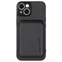 iPhone 14 Magnetisk Deksel med Kortlomme Karbonfiber Svart