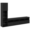  TV Vegg enhet med LED 4 pcs Svart Eik Konstruert tre