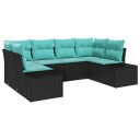 vidaXL Hagesofa Set 6 stk. 6-Antall seter Svart og turkis Poly rattan