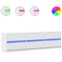  TV benk med LED hvit 180x34x50 cm konstruert tre