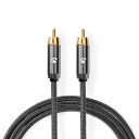 Nedis 3m RCA Subwoofer Kabel Gullbelagt Antrasitt