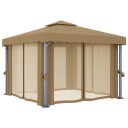 vidaXL Paviljong med gardin 3x3 m gråbrun aluminium